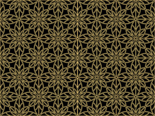Flower geometric pattern. Seamless vector background. Gold and black ornament