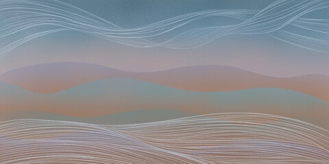 Fondo, banner de paisaje abstracto de montículos de líneas formando ondas en tonos claros. Textura, recurso gráfico. Fondo abstracto con patrón geométrico de líneas  © Laura Bustos