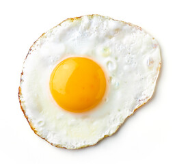 Fried egg isolated on white, from above