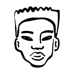 Contemporary African American young man art portrait, line art guy's face, artistic contour teenager's avatar.