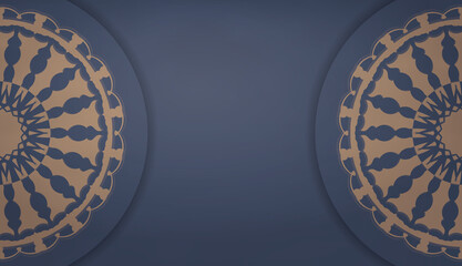 Blue color banner template with indian brown ornament for design under your logo or text