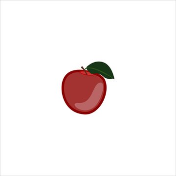 Red Apple icon. Color Apple graphic with green leaf and shadow vector illustration.