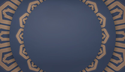 Blue color banner template with indian brown pattern and place for logo or text