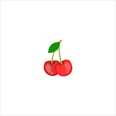 Cherry vector icon. Juicy berry illustration isolated on white background. Cherries fruit stylized modern trendy flat design, simple sign, logo. Noise texture shadow. Vegetarian organic food, detox