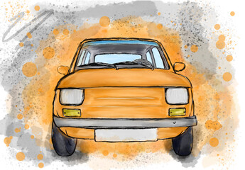 Classic historic car sketch made on watercolor background wallpaper 