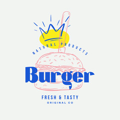 Vector Burger logo. Vintage burger, sandwich or hamburger label. Fast food and restaurant logo illustration.