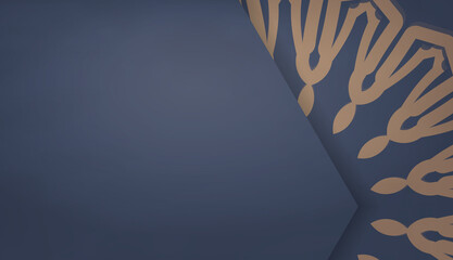 Blue color banner template with mandala brown ornament for design under your logo