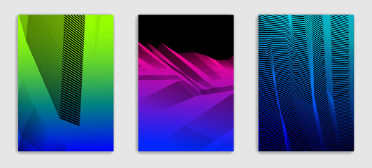 Linear vector minimal trendy brochures set design, cover templates, geometric halftone gradient. For Banners, Placards, Posters, Flyers. Beautiful and special, pattern texture.