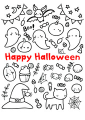 happy halloween poster with flying ghosts