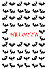 Fototapeta na wymiar background with pattern of black bats and happy halloween sign in the middle