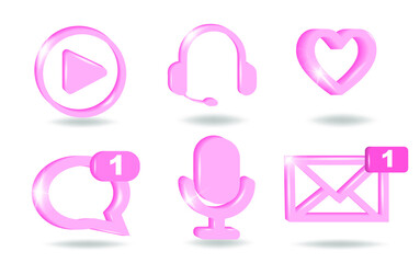 Icon set of social media chat communication in pacific pink color. 3D vector illustration