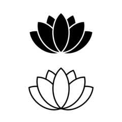 Lotus vector icon on white background. Yoga symbol. Simple icon. Floral background.