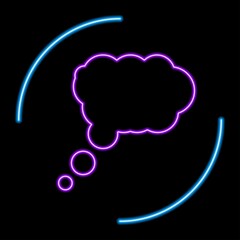 thoughts neon sign, modern glowing banner design, colorful modern design trends. Vector illustration.
