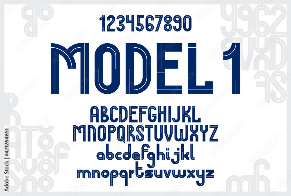 Poster geometric original font vector design, geometrical typography alphabet letters set including numbers
