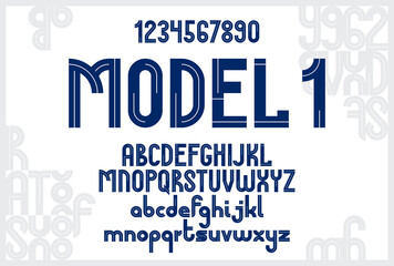 Geometric original font vector design, geometrical typography alphabet letters set including numbers uppercase and lowercase, abstract unique letters type.