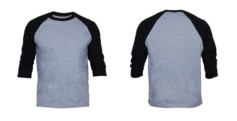 Blank sleeve Raglan t-shirt mock up templates color gray/black front and back view on white background
