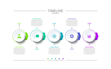 Presentation timeline business abstract background infographic template circle colorful with 5 step