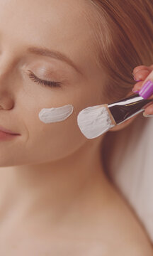 Spa facial mask application. Spa beauty organic facial mask application at day spa salon
