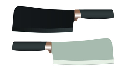 set of two Large sharp cleaver knife with wooden handle isolated on white background