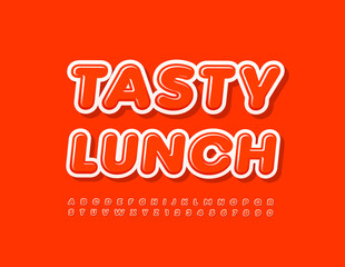 Vector modern template Tasty Lunch with Orange modern Font. Shiny Alphabet Letters and Numbers