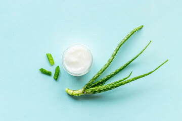 Cosmetic products with aloe vera plant. Herbal skin care cream