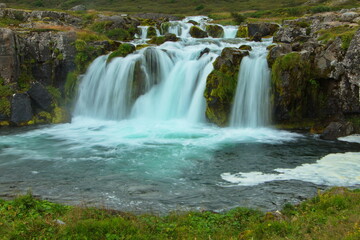 Waterfall Baejarfoss at Dynjandi, West Fjords, Iceland, Europe
