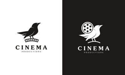 Creative Movie Maker Icon. Combination Cute Bird with Film Equipments Symbol