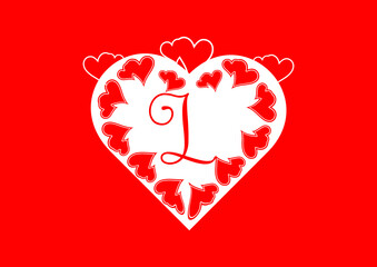 L letter logo with love icon, valentines day design template
