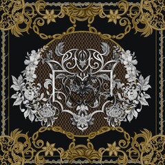 Beautiful scarf pattern with floral background 