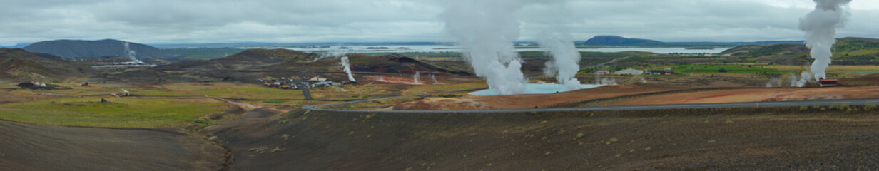 Landscape at geothermal power plant Krafla at Lake Myvatn in Iceland, Europe
