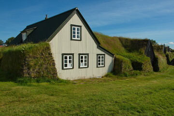 Fototapeta na wymiar Turf houses in Keldur, Iceland, Europe 
