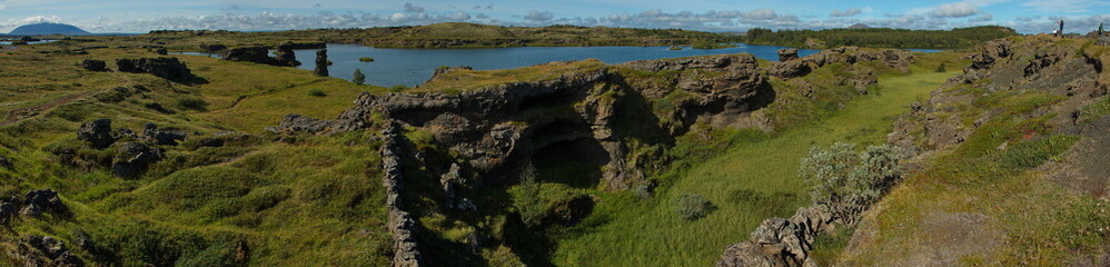 View of Lake Myvatn from Skutustadhir in Iceland, Europe

