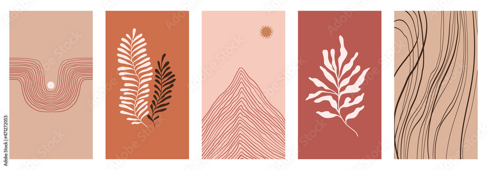 Poster Vector illustration in simple modern style - vertical abstract backgrounds and graphic prints - decorative frames with copy space for text for social media stories in boho minimal style