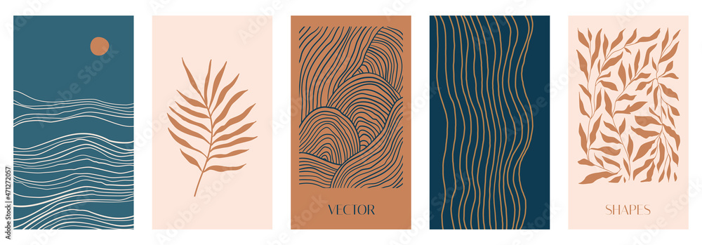 Poster Vector illustration in simple modern style - vertical abstract backgrounds and graphic prints - decorative frames with copy space for text for social media stories in boho minimal style