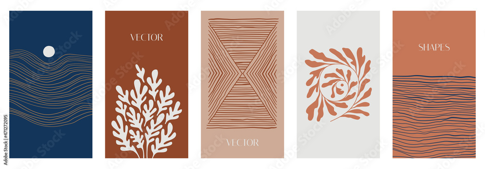 Aufkleber Vector illustration in simple modern style - vertical abstract backgrounds and graphic prints - decorative frames with copy space for text for social media stories in boho minimal style