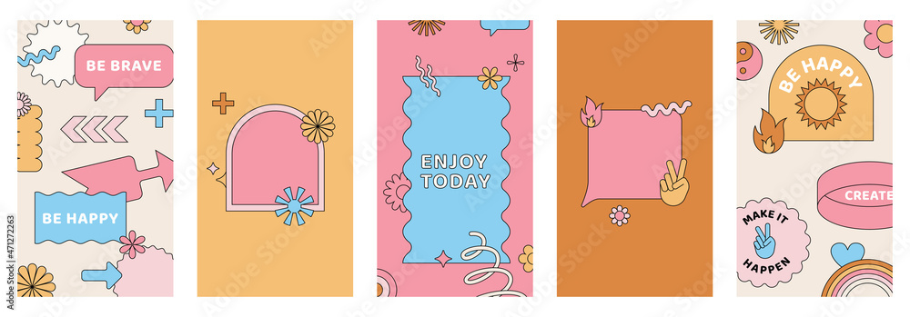 Poster vector set of design elements, patches and stickers with copy space for text - abstract background e