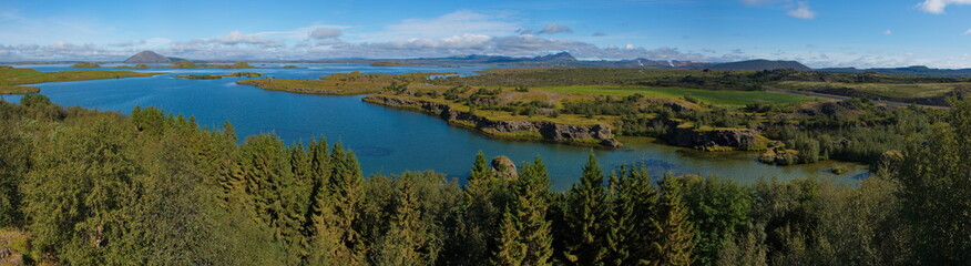 Obraz na płótnie Canvas View of Lake Myvatn from Höfdi promontory in Iceland, Europe