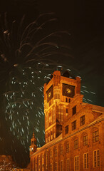 Firework at Old Market Square in Torun.  Poland