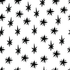 Seamless Christmas, New Year pattern. Vector linear hand drawn Christmas stars.