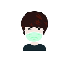 People in protective medical face masks. Protection from virus, Covid-19, pm2.5, smog. Vector illustration.