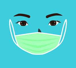 People in protective medical face masks. Protection from virus, Covid-19, pm2.5, smog. Vector illustration.