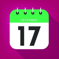 December day 17. Number seventeen on a white paper with green color border on a red wine christmas background vector.