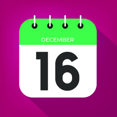 December day 16. Number sixteen on a white paper with green color border on a red wine christmas background vector.