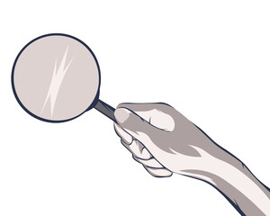 Magnify glass. Loupe in hand. Magnifying glass. Vector illustration.