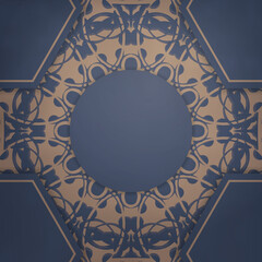Brochure in blue with vintage brown ornament for your design.
