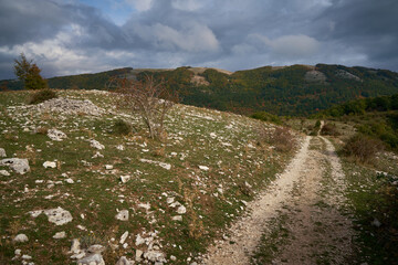 Autumn landscape with Monte Pellecchia in the background, Monti Lucretili Natural Regional Park, Italy