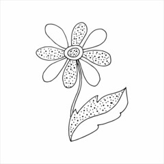 Hand-drawn flower single doodle element for coloring, invitation, postcard. Black and white vector image