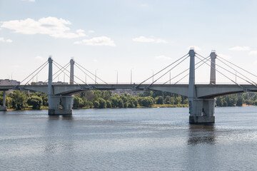 Automobile bridge over the Volga River, which connects the cities of Savelovo and Kimry, Tver region, Russia