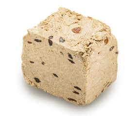 sunflower halva with raisins isolated on white .