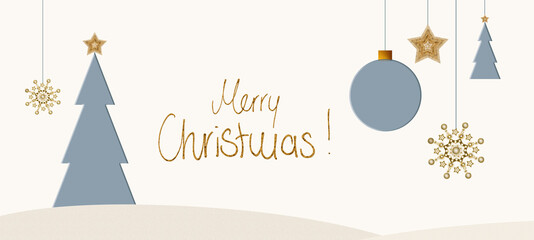 Fototapeta premium Christmas modern design with gray fir tree and decorations isolated